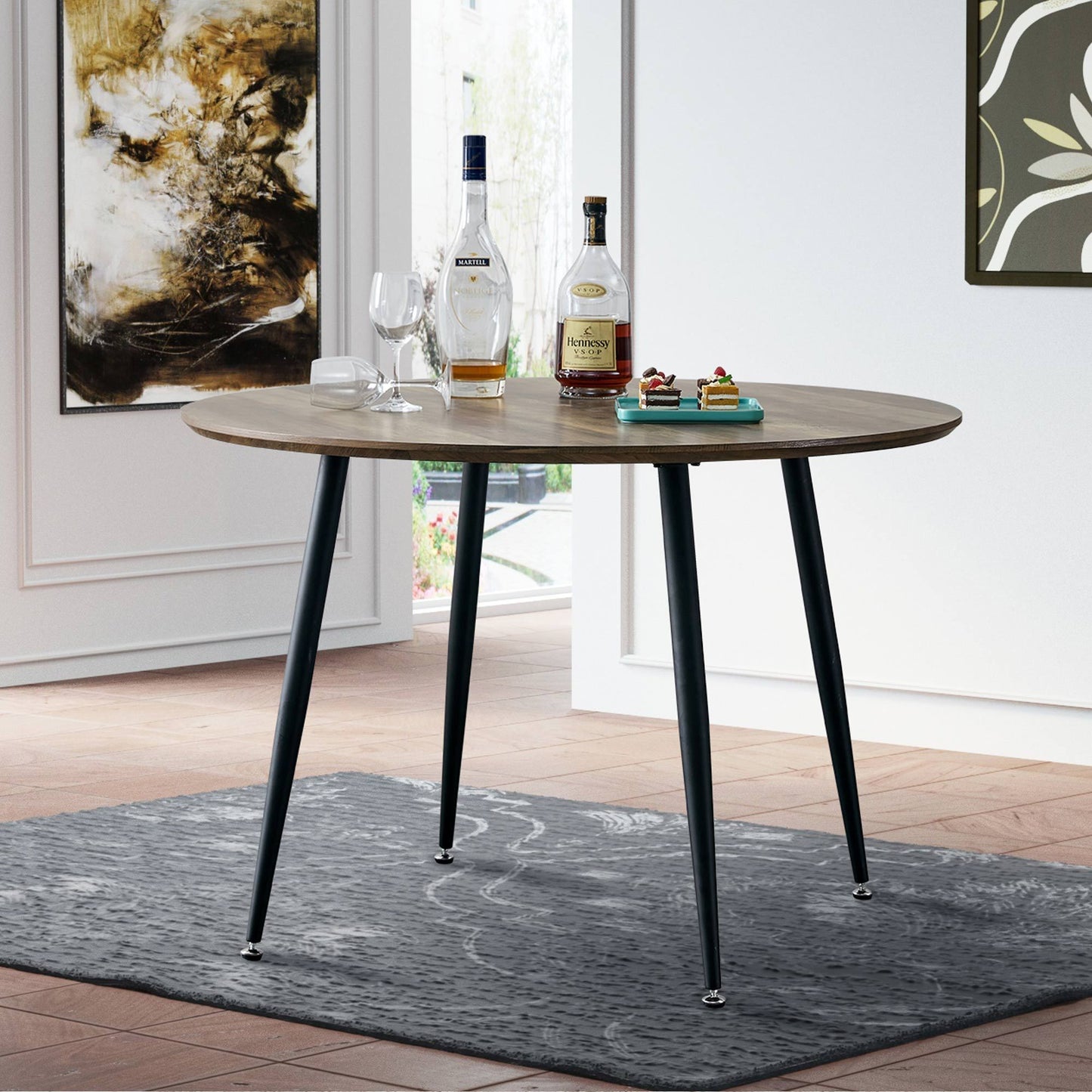 Diameter 44.8 inch MDF Modern simplicity roundI Imitation wood grain  dining table.Applicable 6-8 persons to dining room and meeting room.