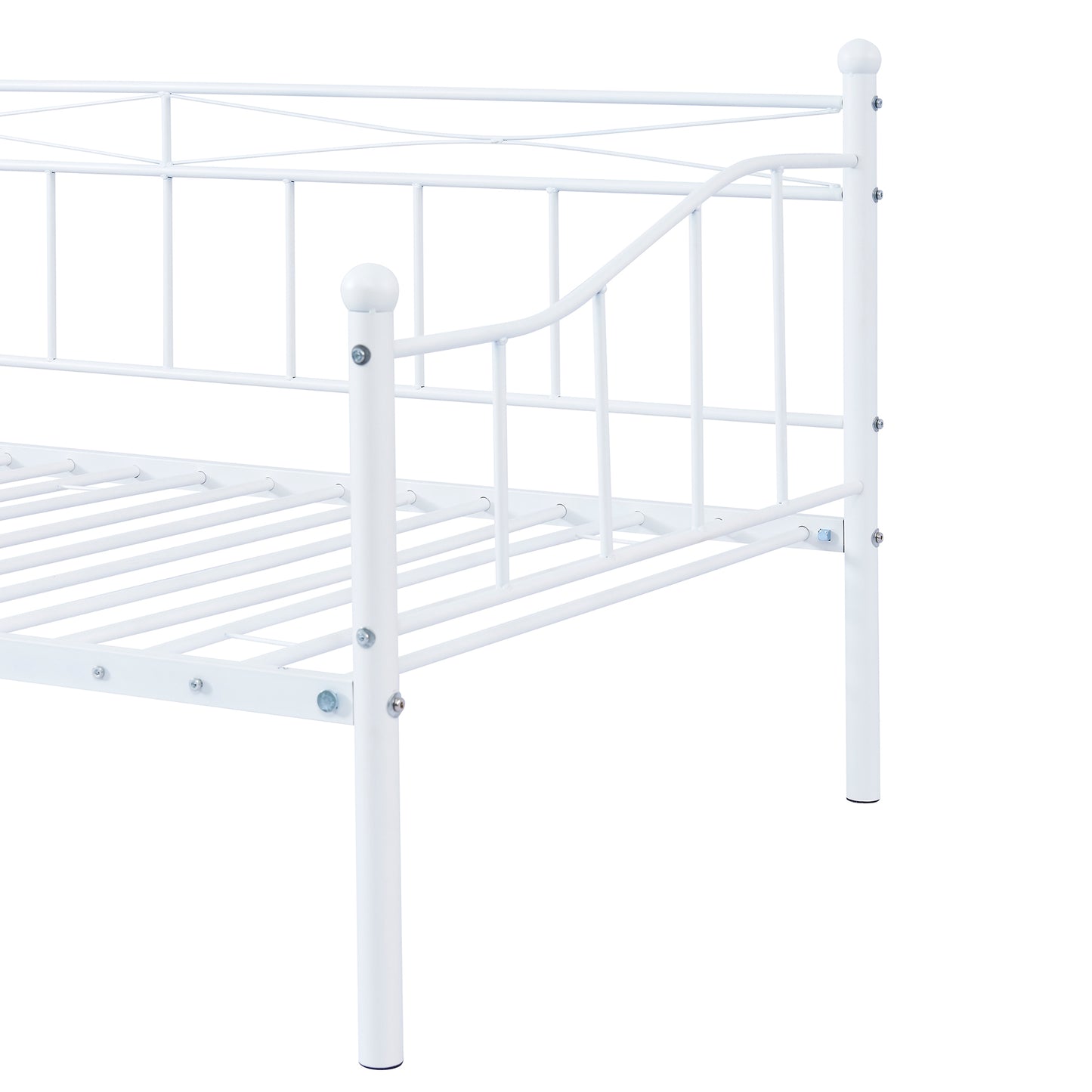 Twin Size Metal Daybed with Twin Size Adjustable Trundle, Portable Folding Trundle, White