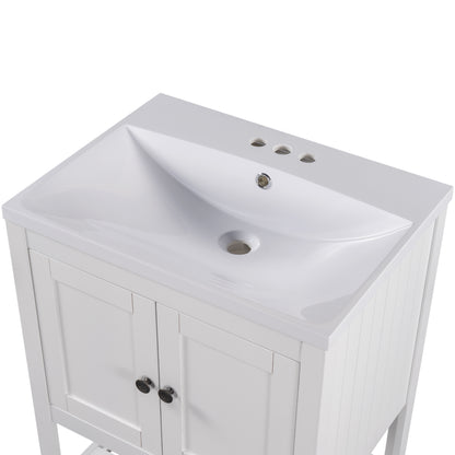 [VIDEO] 24" White Modern Sleek Bathroom Vanity Elegant Ceramic Sink with Solid Wood Frame Open Style Shelf (OLD SKU: JL000001AAK)