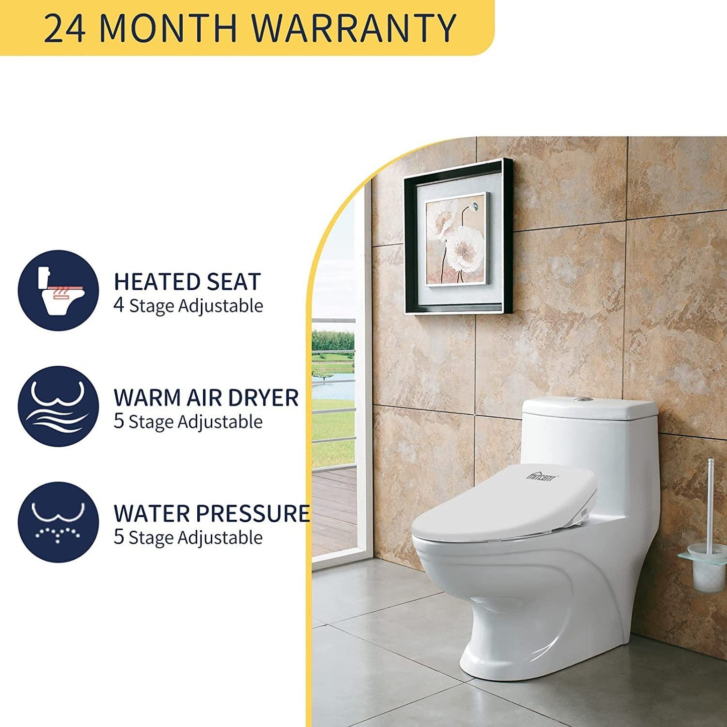 Mitcent Smart Bidet Toilet Seat, Heated Bidet, Warm Water Washing, Hot Air Dryer, Remote Control, Patented Child Mode, Easy Installation, S5