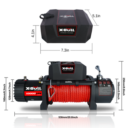 X-BULL Electric Winch 10000 LBS 12V Synthetic Rope Load Capacity Red Rope Jeep Towing Truck Off Road