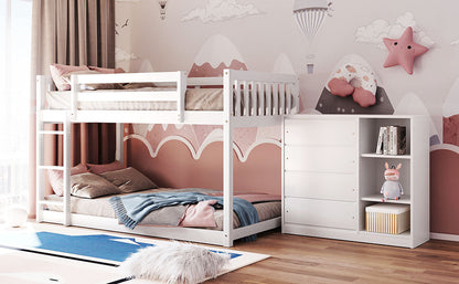 Twin over Twin Bunk Bed with 4 Drawers and 3 Shelves-White（OLD SKU: LP000067AAK）