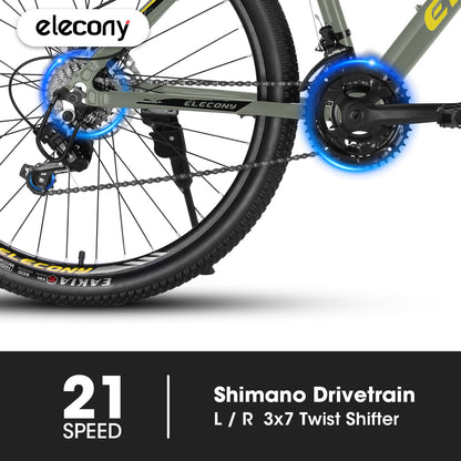 A26141 Elecony 26 inch Aluminum Mountain Bike, Shimano 21 Speed Mountain Bicycle Dual Disc Brakes for Woman Men Adult Mens Womens, Multiple Colors