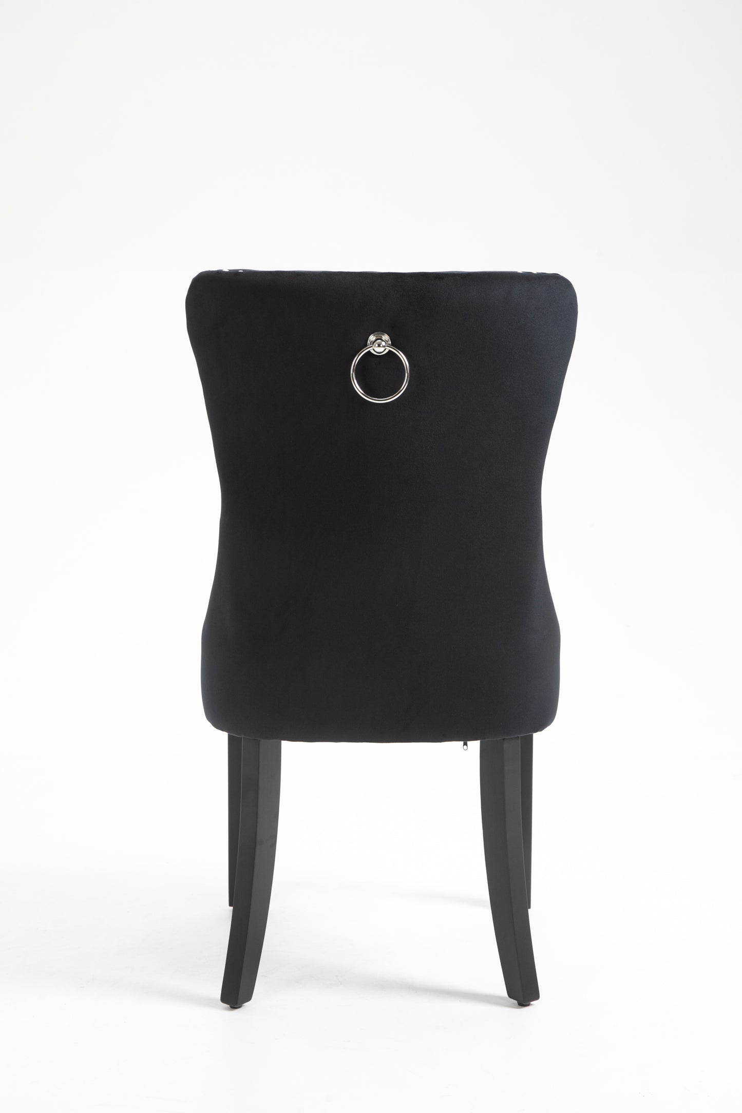 Upholstered Button Tufted Back Black Velvet Dining Chair with Nailhead Trim and Solid Wood Legs 2 Sets