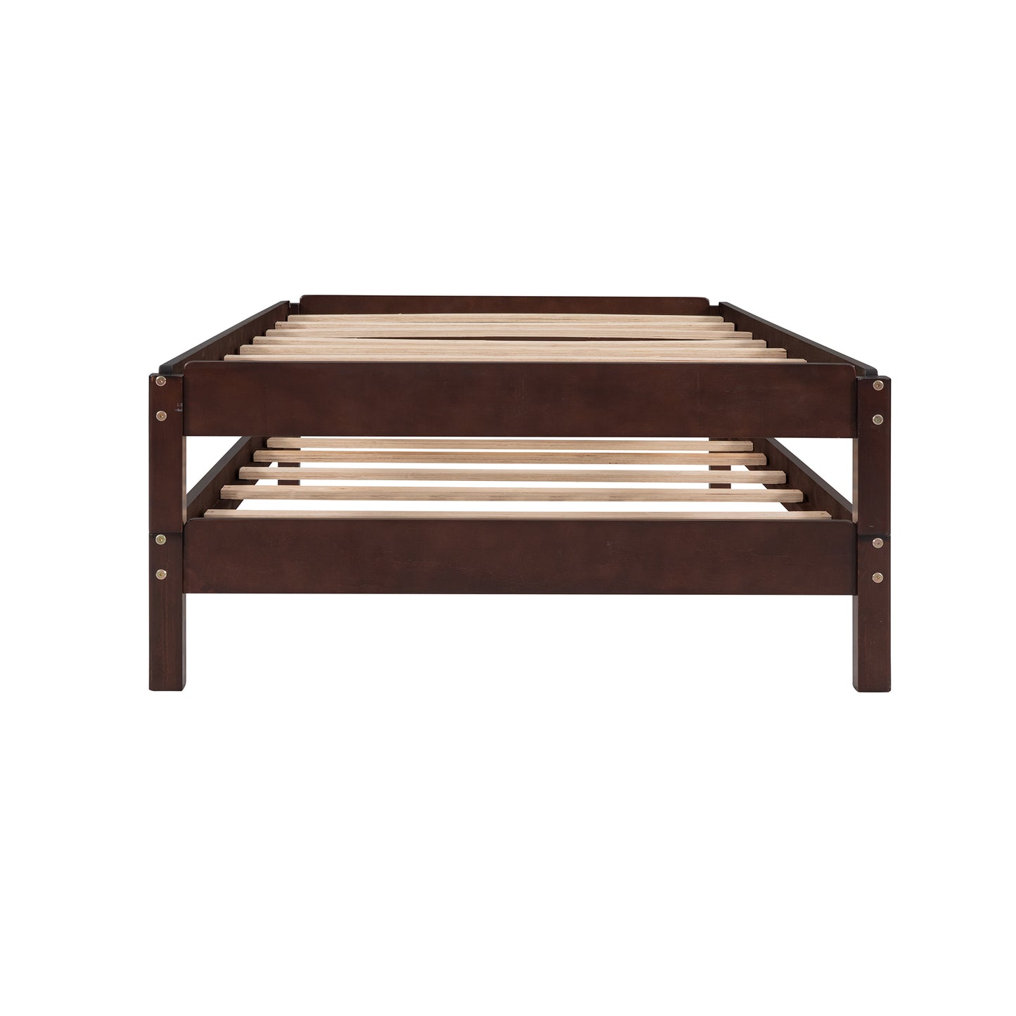 Solid Platform Bed Twin Size, 2 Twin Wood Bed Guest Bed Stackable Bed Walnut