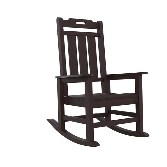 Presidential Rocking Chair HDPE Rocking Chair Fade-Resistant Porch Rocker Chair, All Weather Waterproof for Balcony/Beach/Pool Brown