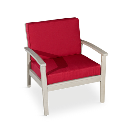 Deep Seat Eucalyptus Chair, Driftwood Gray Finish, Burgundy Cushions