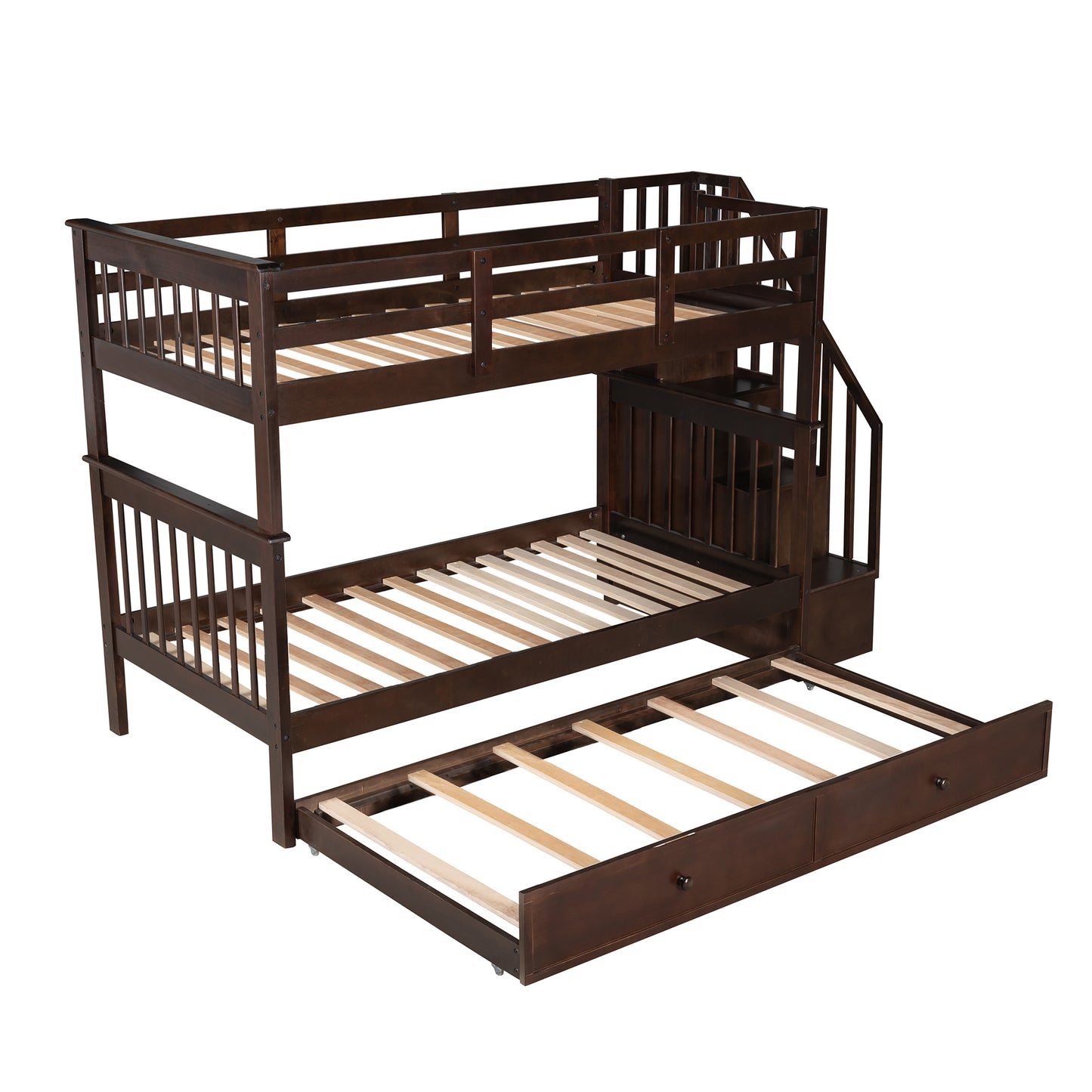 Stairway Twin-Over-Twin Bunk Bed with Twin size Trundle for Bedroom, Dorm, Adults, Espresso( old sku: LP000209AAP )