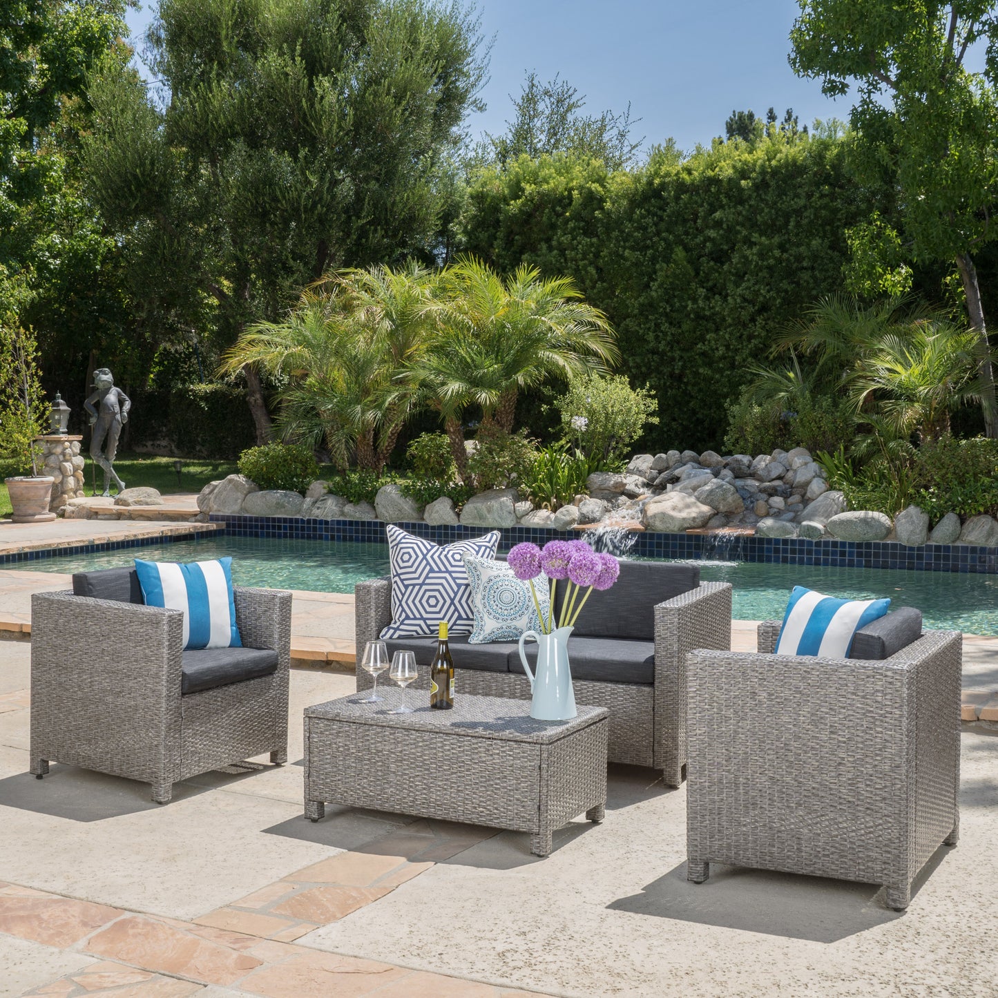 Venice 4pc   Outdoor Wicker Sofa Set   Mix Black+Dark Grey