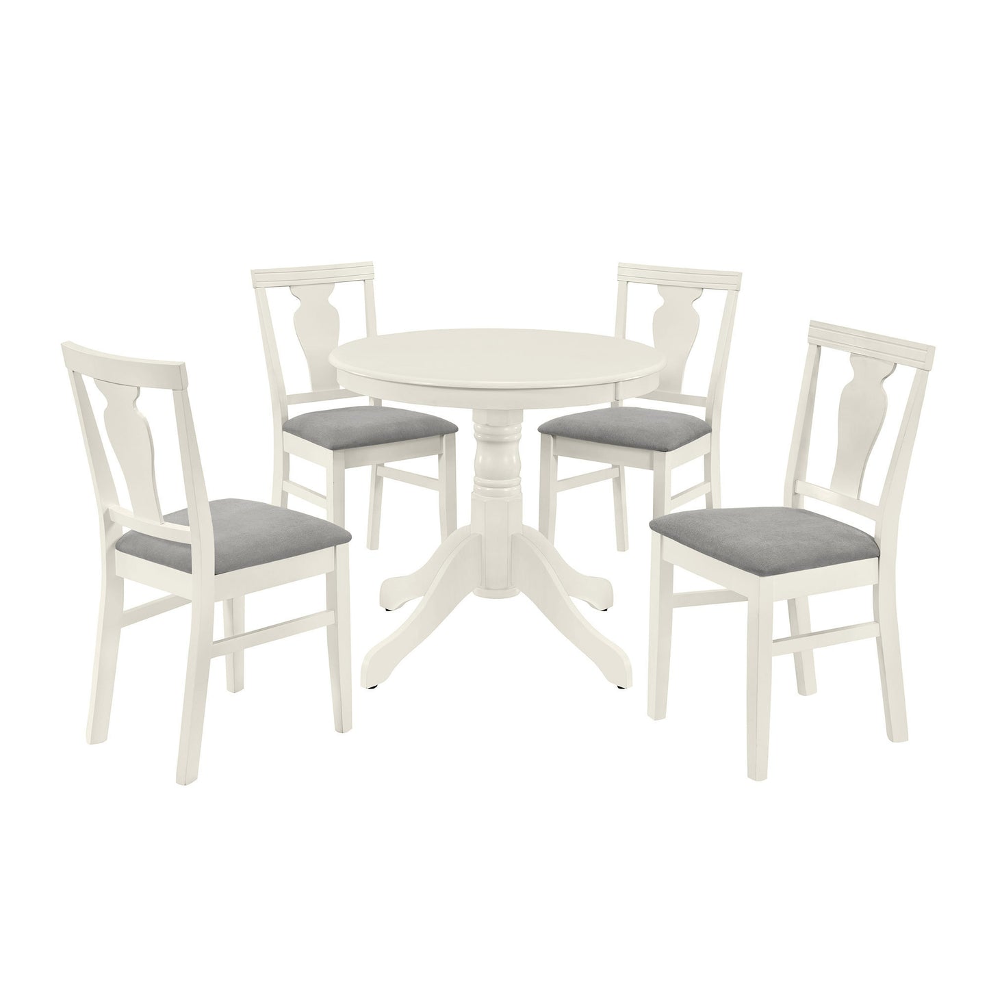 TOPMAX Mid-Century Wood 5-Piece Dining Table Set, Round Kitchen Set with 4 Upholstered Dining Chairs for Small Places, Cream White