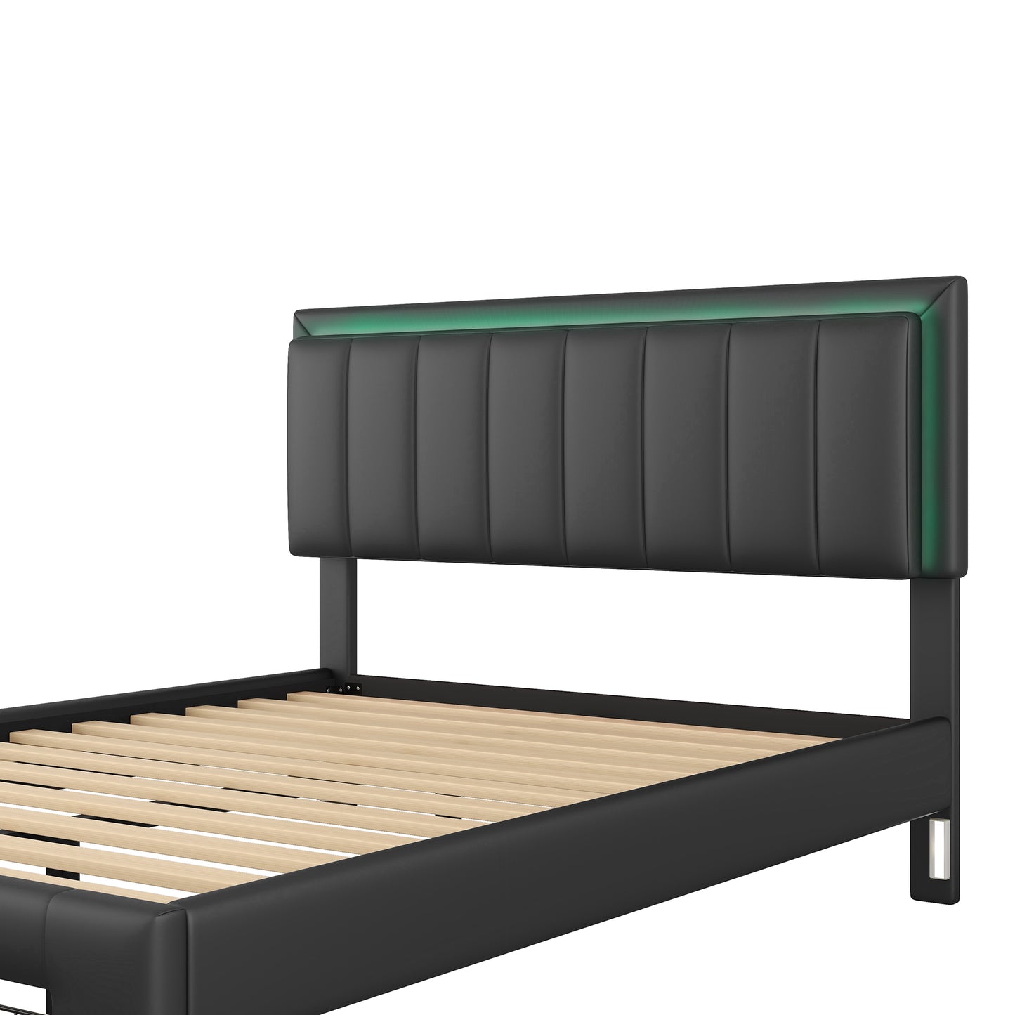 Upholstered Platform Bed with LED Lights and Two Motion Activated Night Lights,Queen Size Storage Bed with Drawer, Black