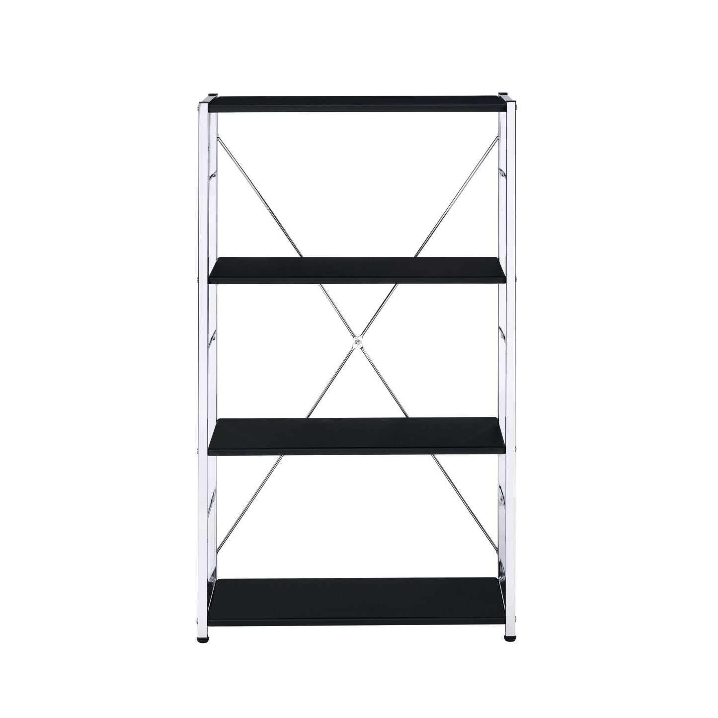 ACME Tennos Bookshelf, Black & Chrome Finish 93197