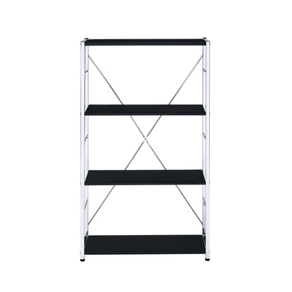 ACME Tennos Bookshelf, Black & Chrome Finish 93197