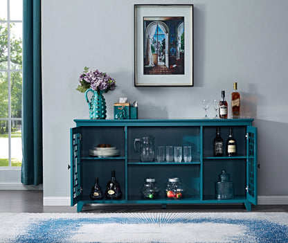 60” Sideboard Buffet Table with 2 Doors, Storage Cabinet with Adjustable Shelves, Teal Blue