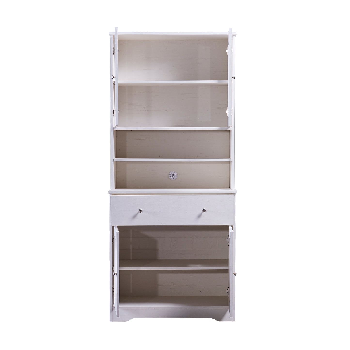 TREXM 70.9" Multifunctional Pantry Cabinet MDF Storage Cabinet with Glass Doors, A Large Drawer and Adjustable Shelves (Antique White)