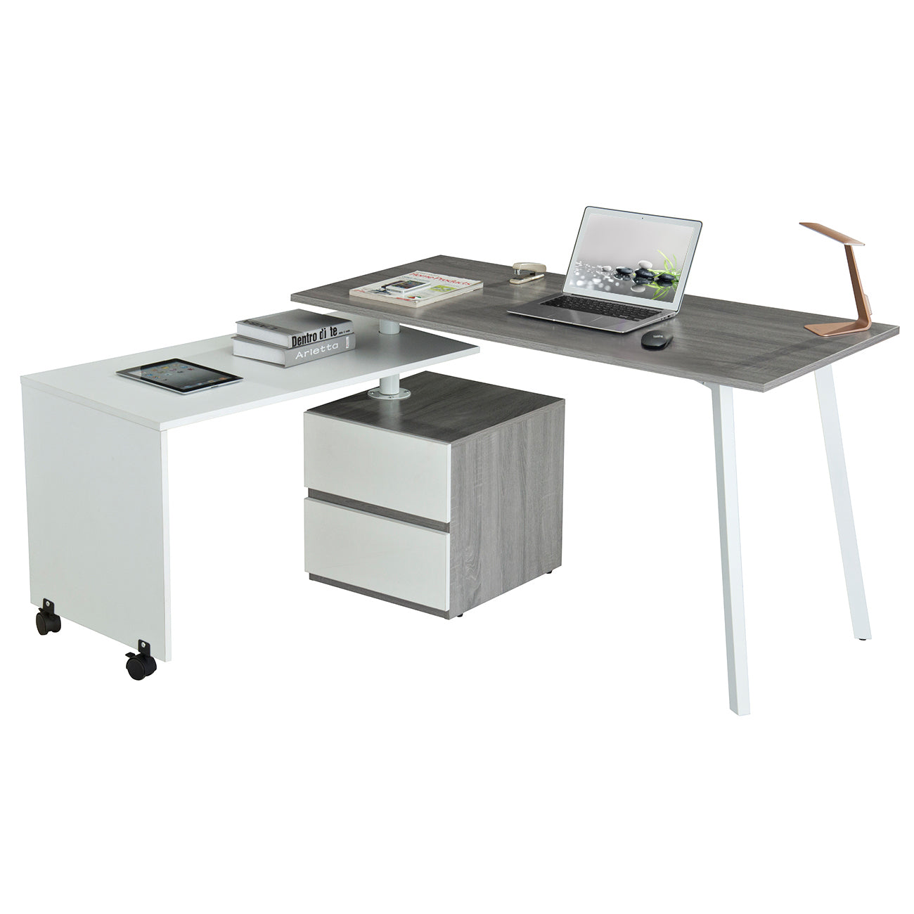 Techni Mobili Rotating Multi-Positional Modern Desk, Grey