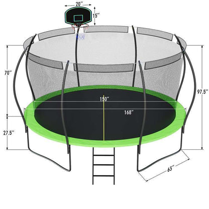 14FT Trampoline for Kids with Safety Enclosure Net, Ladder, Spring Cover Padding, Basketball Hoop