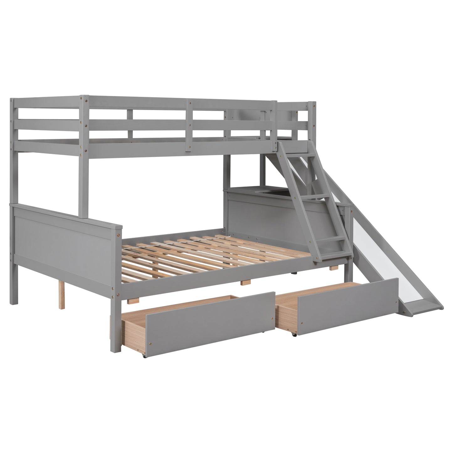 Twin over Full Bunk Bed with 2 Drawers,Slide,Shelves Gray