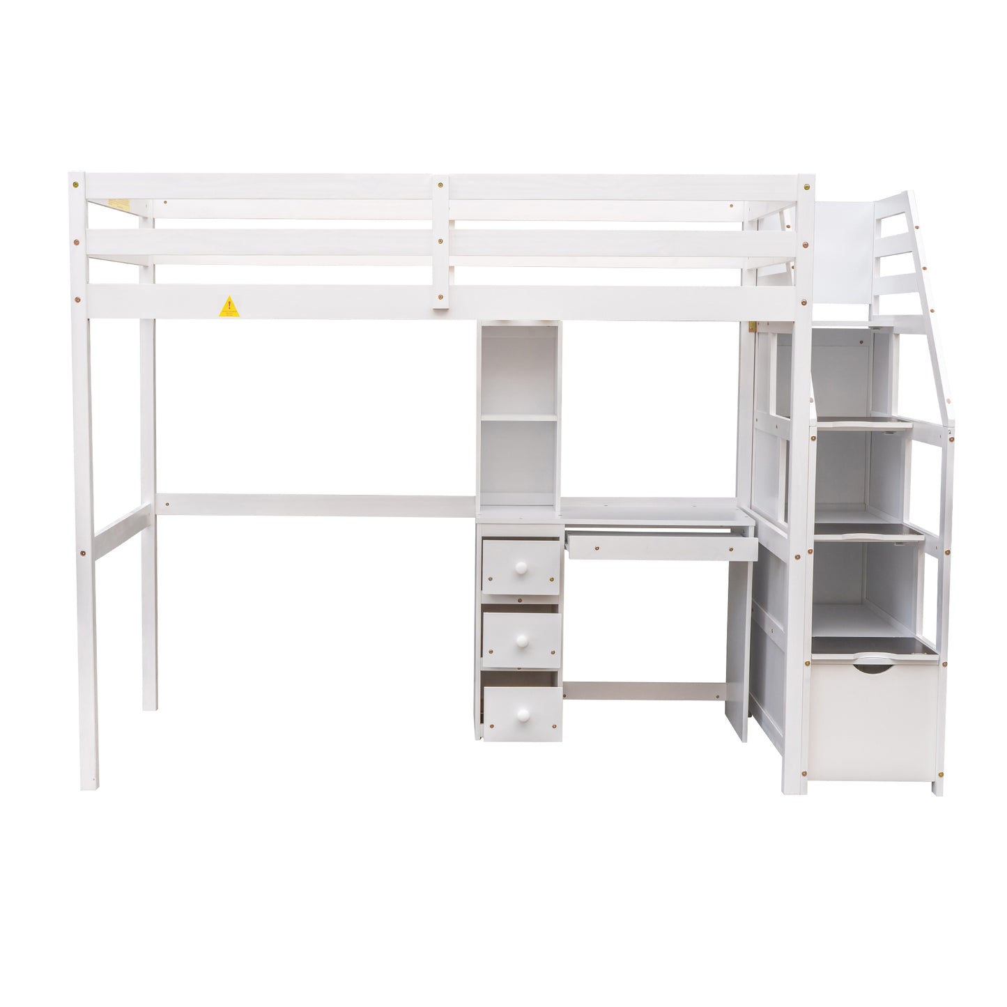 Twin Size Loft Bed with a Stand-alone Bed, Storage Staircase, Desk, Shelves and Drawers, White