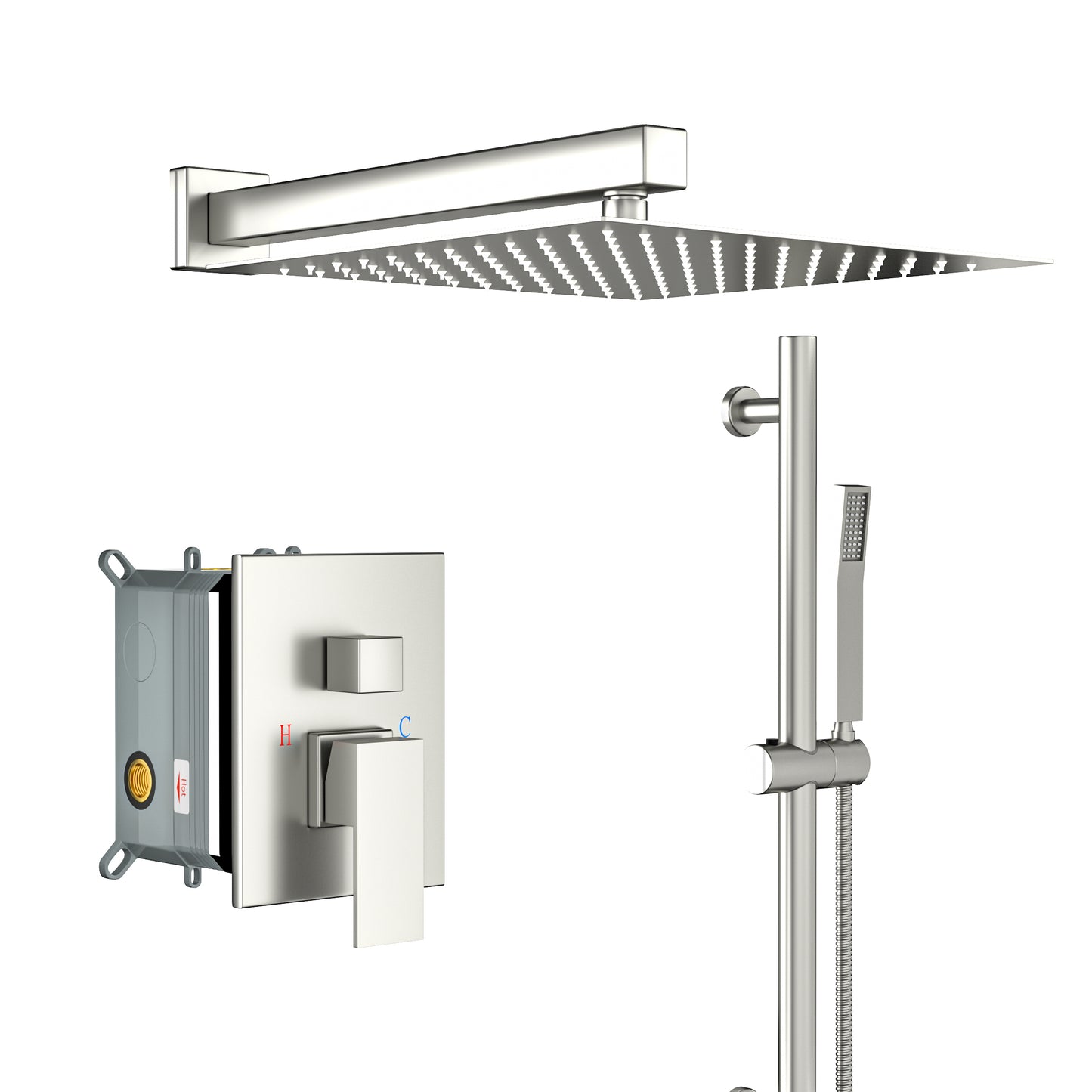 10" Rain Shower Head Systems ,with 26.18 inch Adjustable Angle Slide Bar,Brushed Nickel,Wall Mounted shower