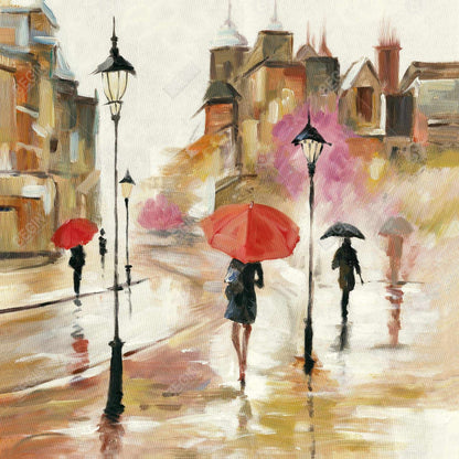 Passersby under their umbrellas - 32x32 Print on canvas