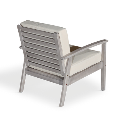 Deep Seat Eucalyptus Chair, Silver Gray Finish, Sand Cushions