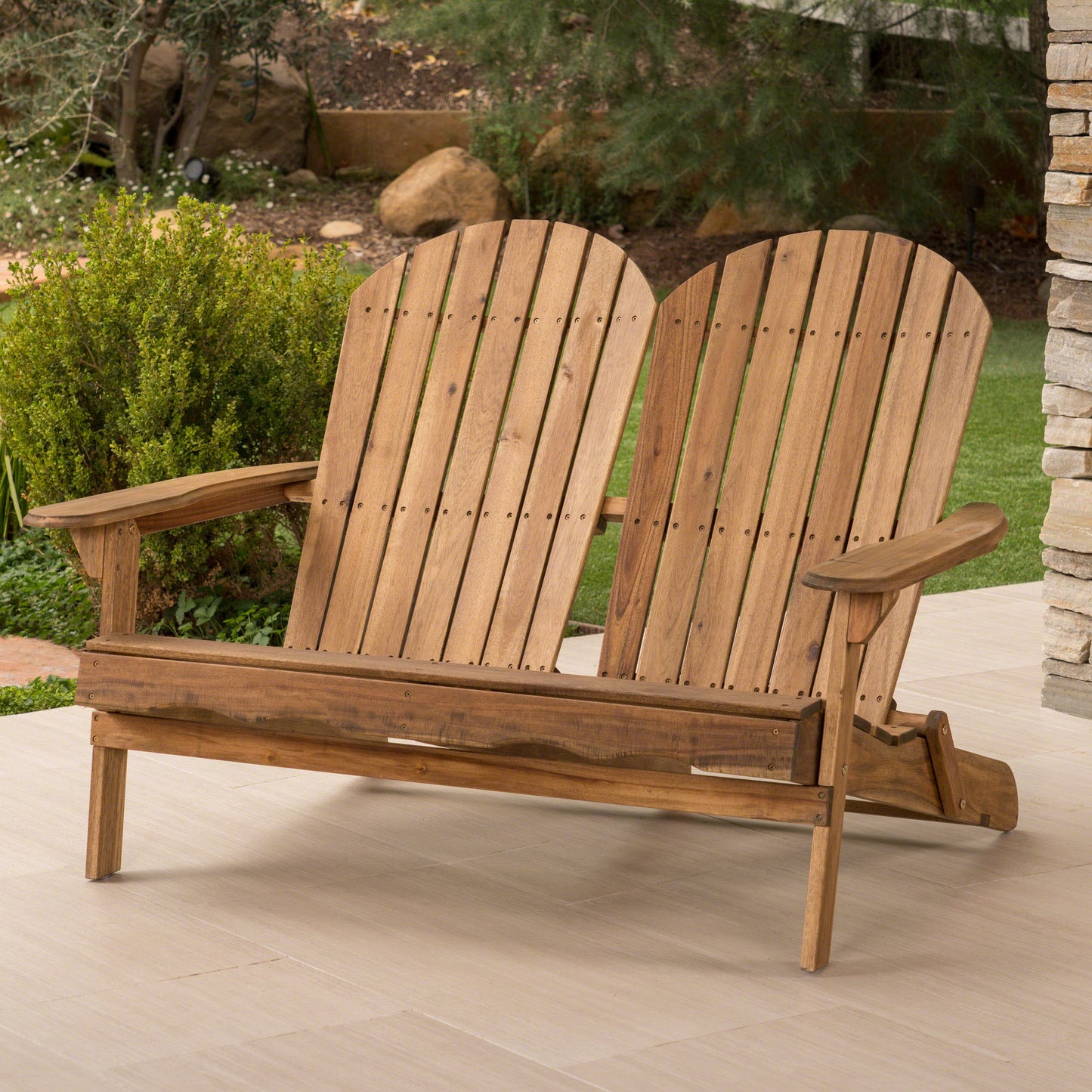 Outdoor Solid Wood Adirondack Loveseat Sofa Natural