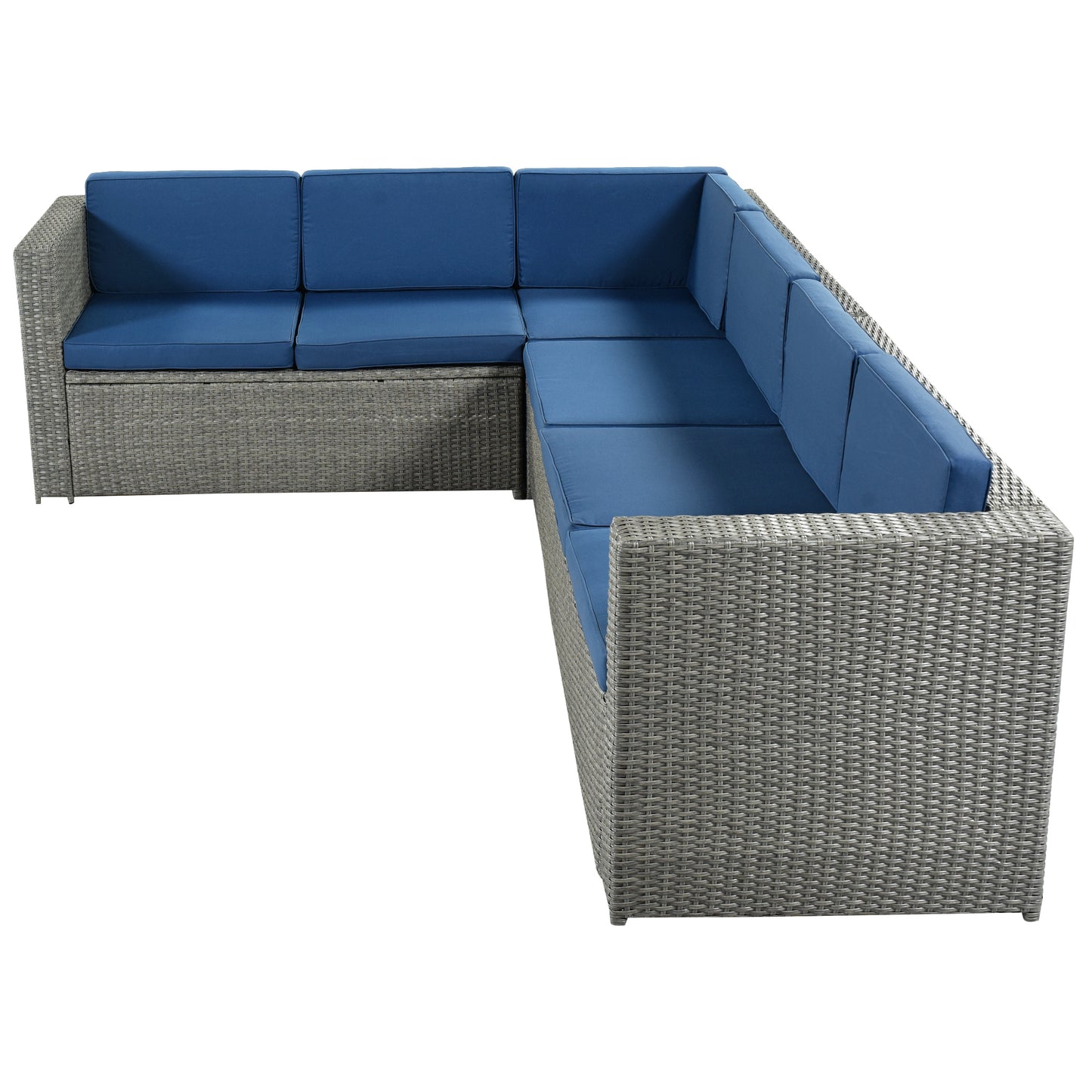 U_Style 9 Piece Rattan Sectional Seating Group with Cushions and Ottoman, Patio Furniture Sets, Outdoor Wicker Sectional, Grey Ratten+Blue Cushions