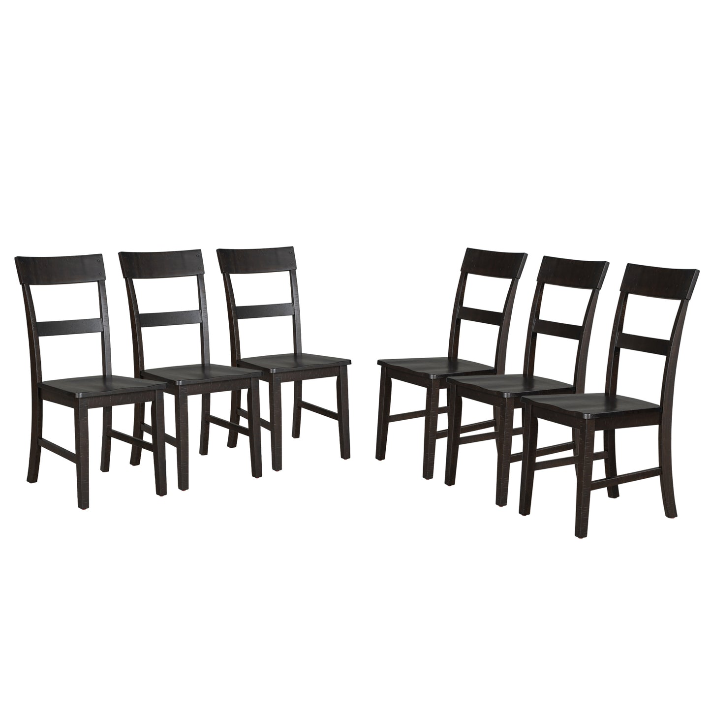 TREXM Retro Industrial Style 7-Piece Dining Table Set Extendable Table with 18” Leaf and Six Wood Chairs 
(Espresso)