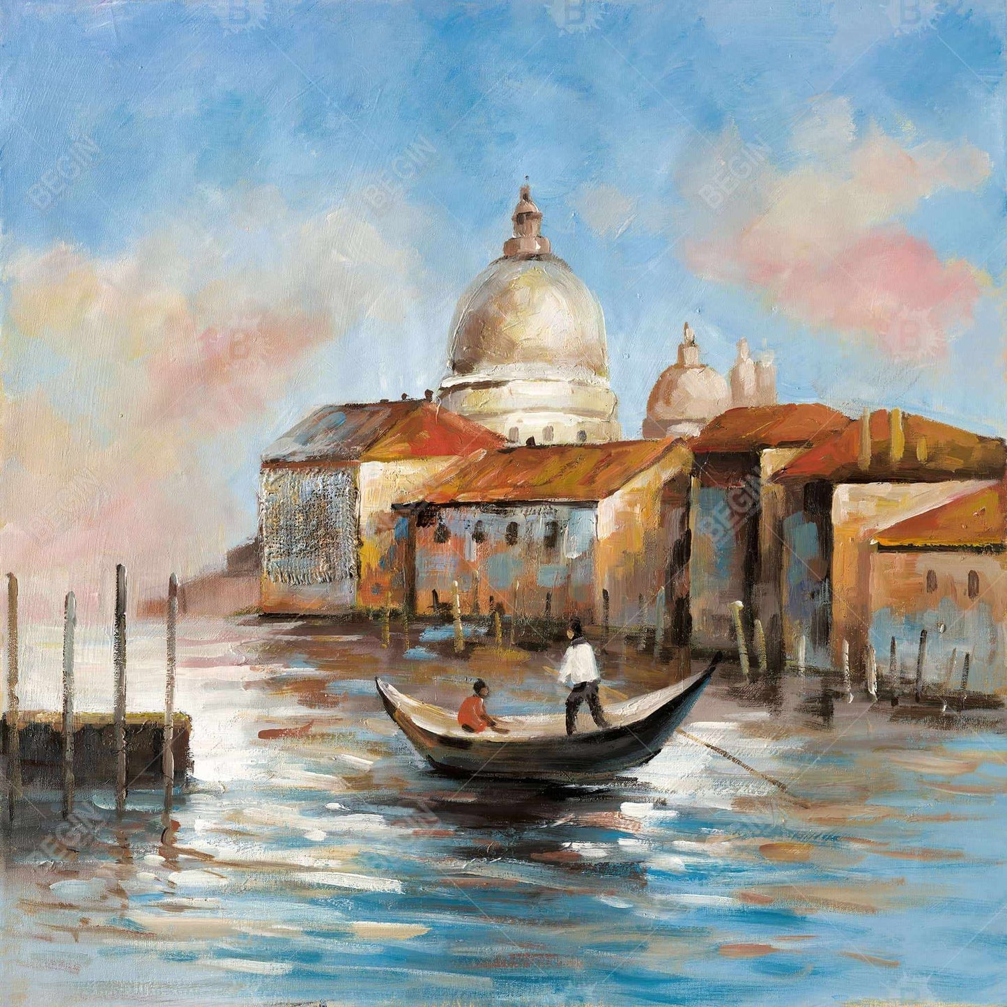 Two europeans on a gondola - 32x32 Print on canvas