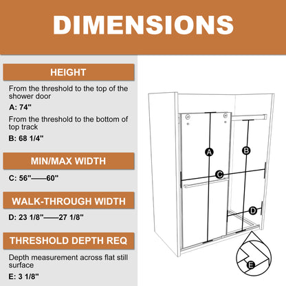 60 in. W x 74 in. H  Shower Door in Matte Black with 5/16 in. (8 mm) Clear Glass