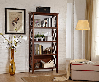 4 Tier Bookcases, 67‘’ Bookshelf with Sturdy Solid Frame, Shelves for Home and Office Organizer, Walnut