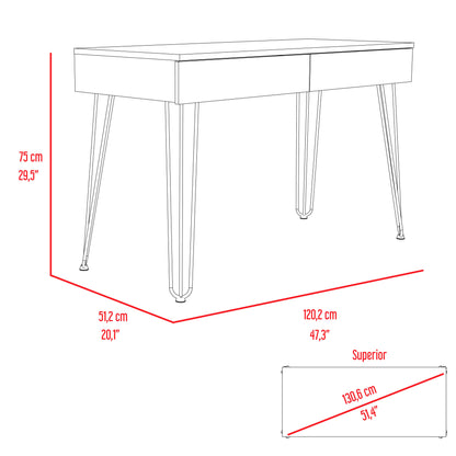 Canton 2-Drawer Writing Desk with Hairpin Legs Smokey Oak