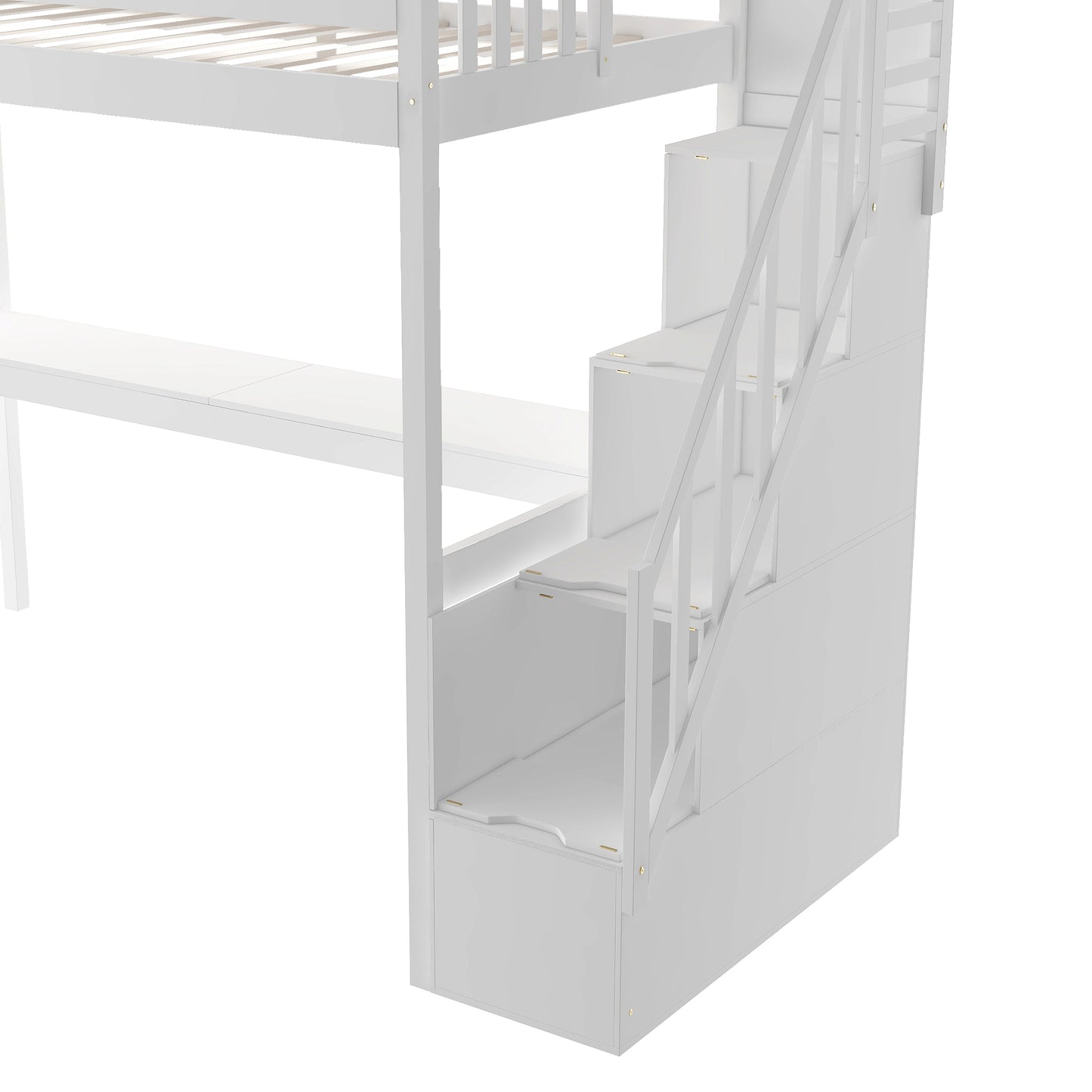 Twin Size Loft Bed with Staircase and Built-in Desk ,White