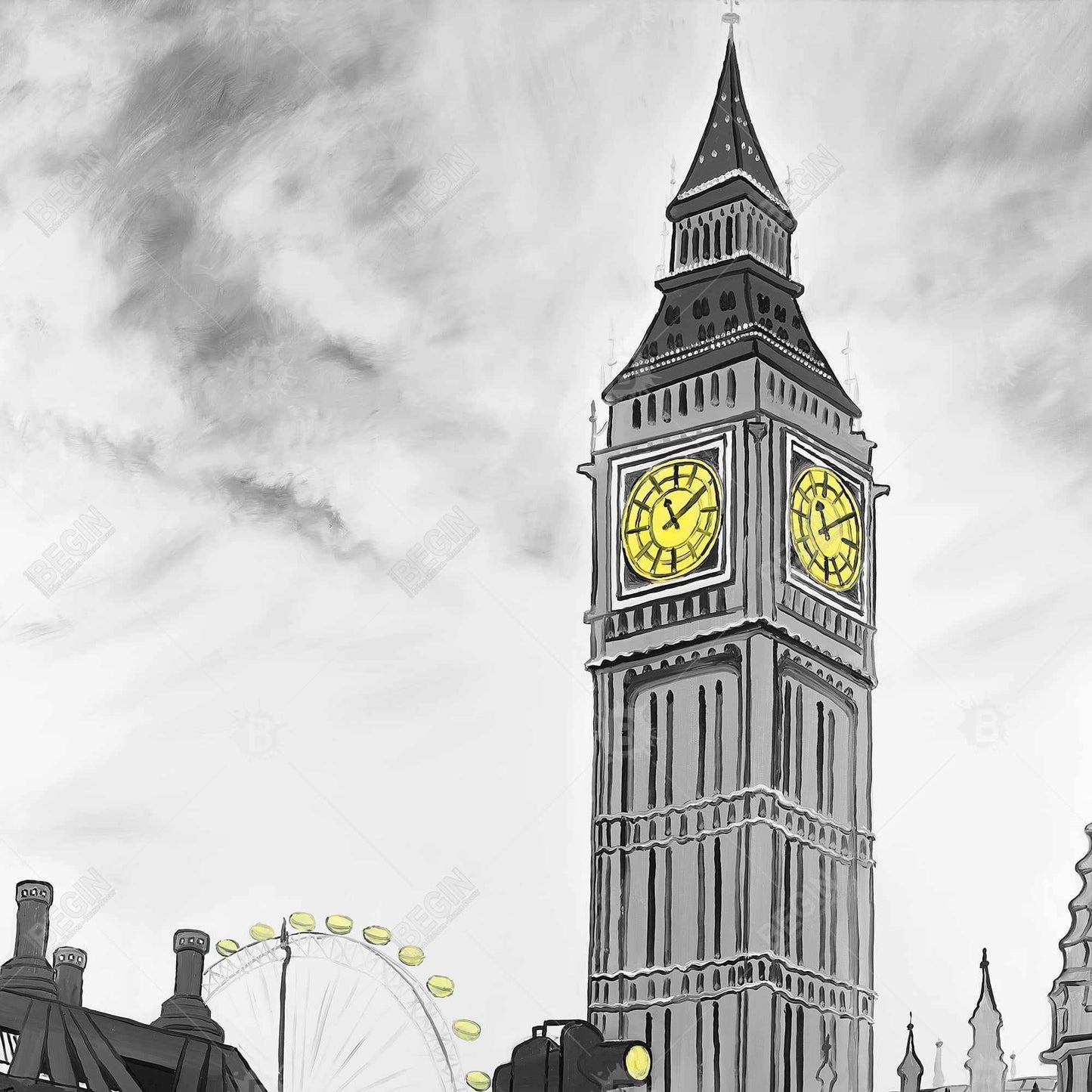 Outline of big ben in london - 32x32 Print on canvas