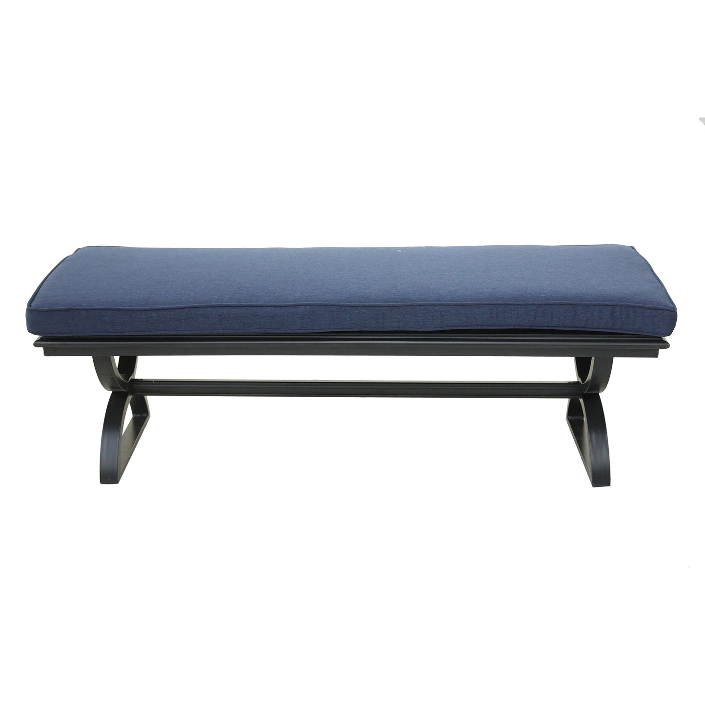 Outdoor Aluminum Bench with Cushion, Espresso Brown/Navy Blue