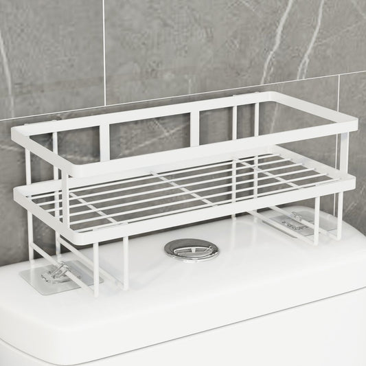 Over The Toilet Storage, Bathroom Organizer Shelves, Multifunctional Toilet Rack with Adhesive Base and Hooks,No Drilling Space Saver with Wall Mounting Design