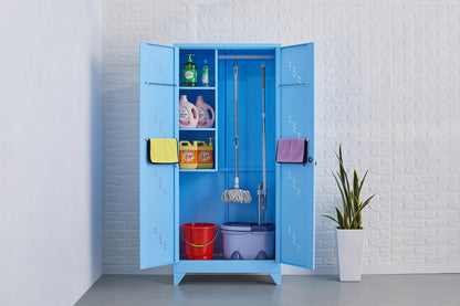 Metal Garage Storage Cabinet，Cleaning Tool Storage Cabinet,Multifunctional Garage Storage Closet with Doors,Handing Rod,