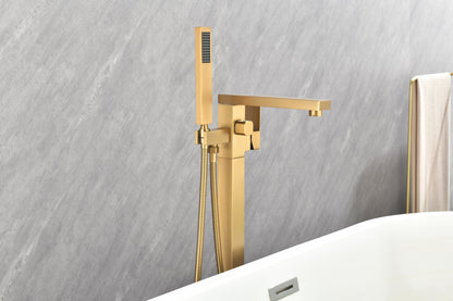 Freestanding Bathtub Faucet Tub Filler  gold    Floor Mount Bathroom Faucets Brass Single Handle with Hand Shower