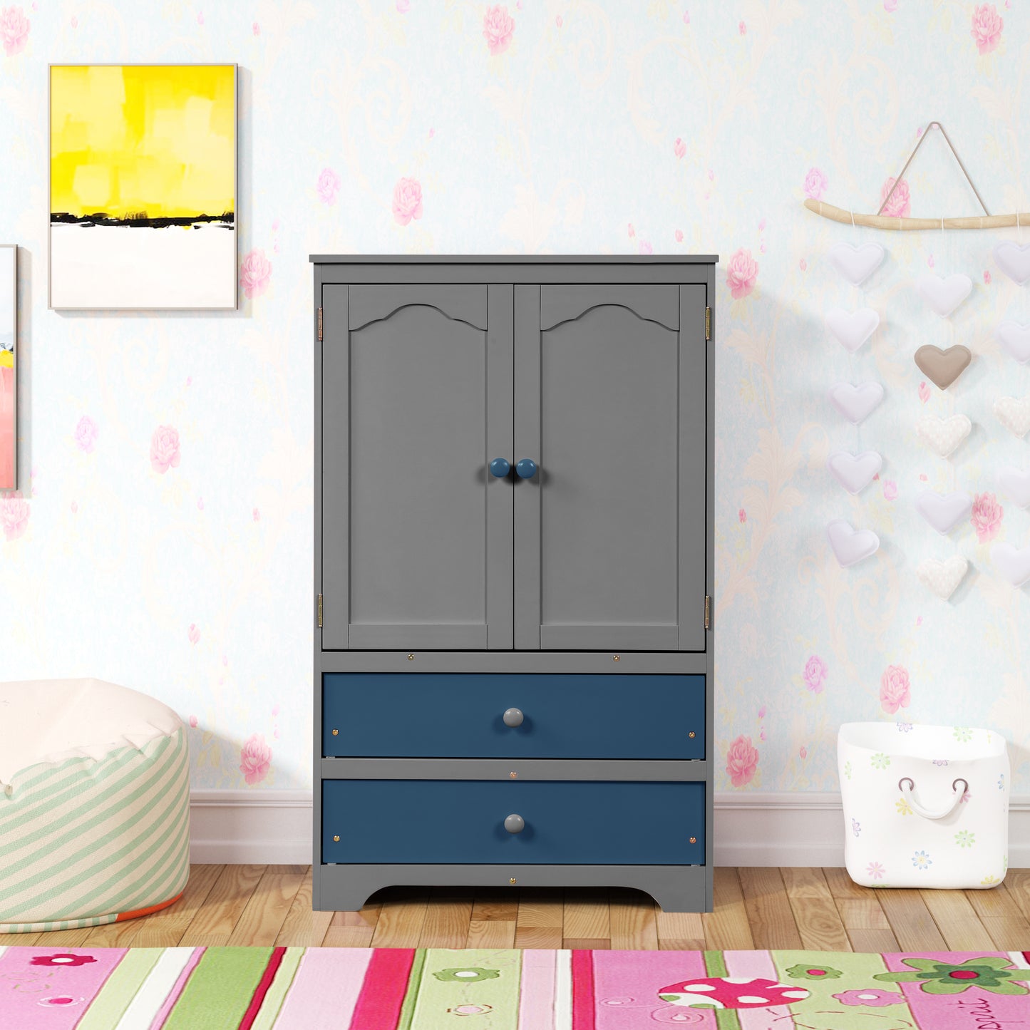 PRACTICAL SIDE CABINET FOR TWO TONE NAVY BLUE WITH GRAY COLOR