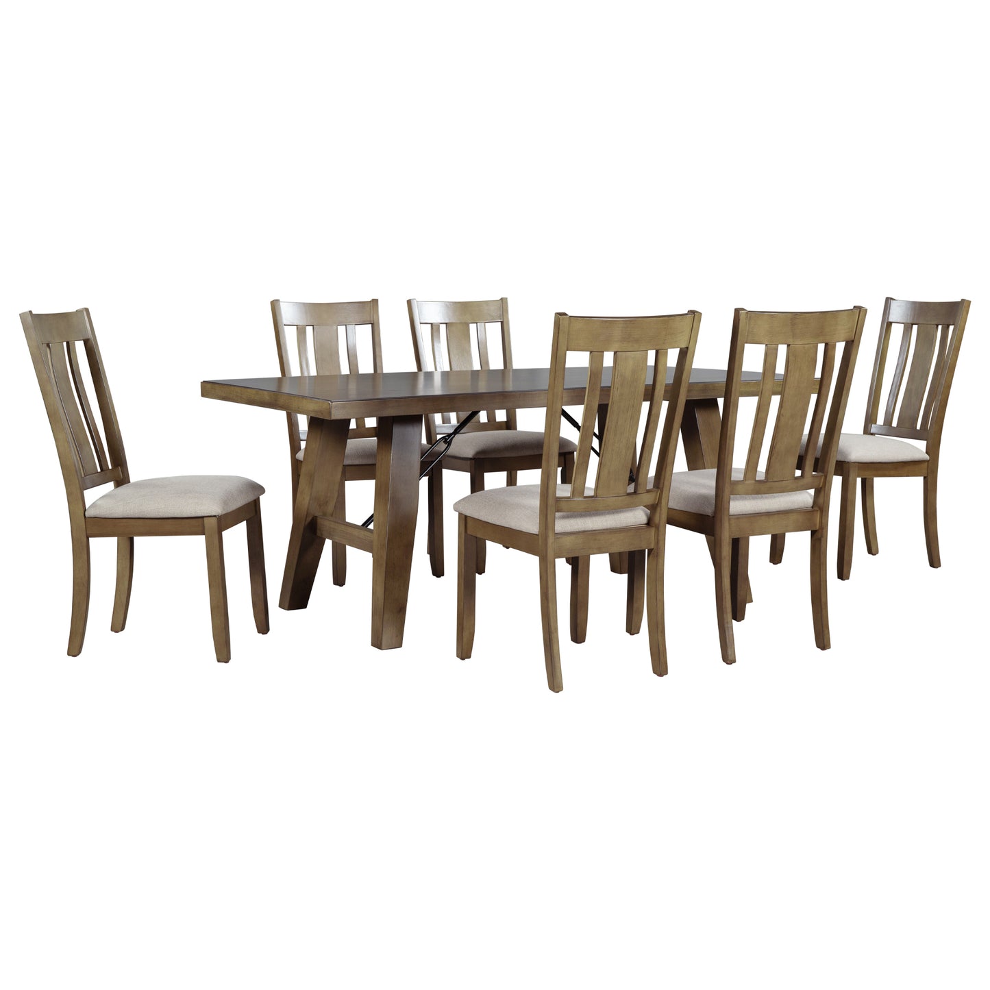 TREXM 7-Piece Dining Room Set - 72" Industrial Style Rectangular Table with Chain Bracket and 6 Dining Chairs (Natural Walnut)