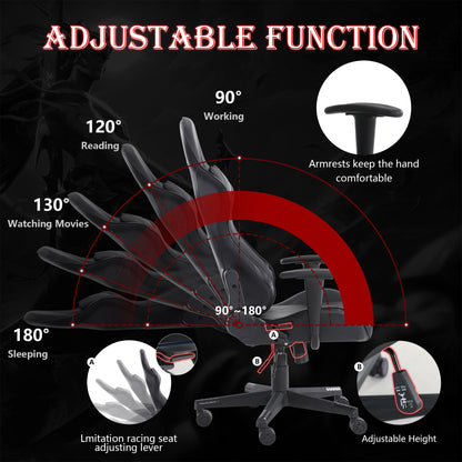 Gaming chair, computer chair with lumbar support, adjustable height gaming chair, office chair with headrest and 360 ° rotation, suitable for office or gaming.