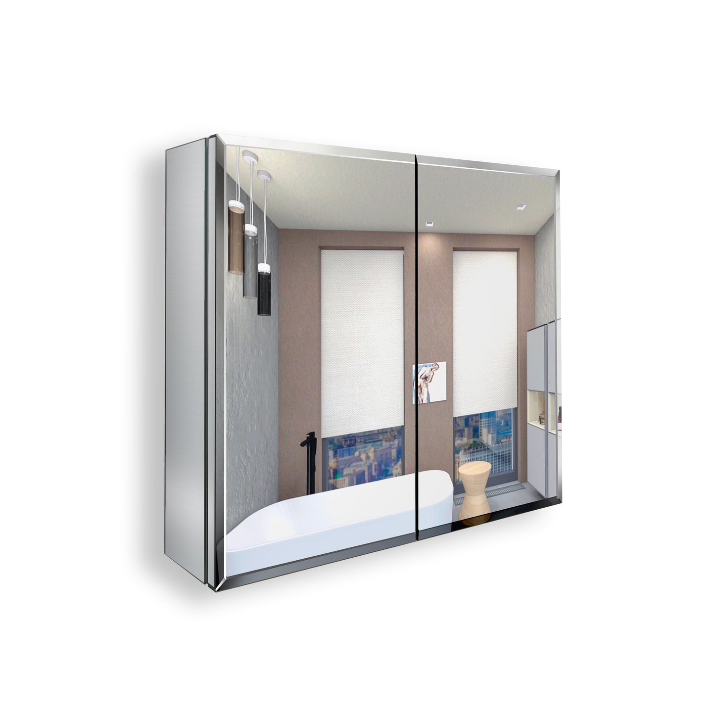 30x26 inch Double door mirror medicine cabinet Surface Mount or Recess aluminum
