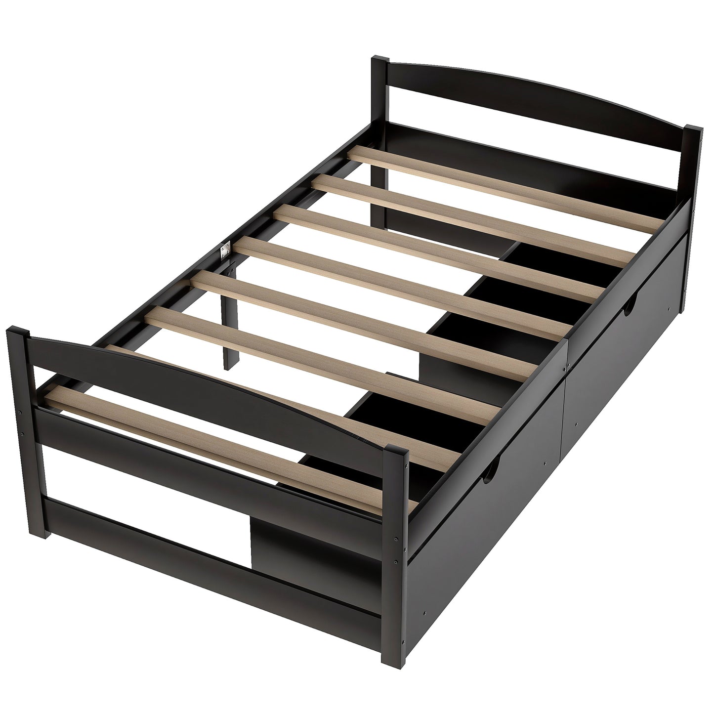 Twin size platform bed, with two drawers, espresso（New）