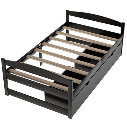 Twin size platform bed, with two drawers, espresso（New）