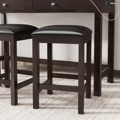 TOPMAX 4-Piece Counter Height Table Set with Socket and Leather Padded Stools, Espresso