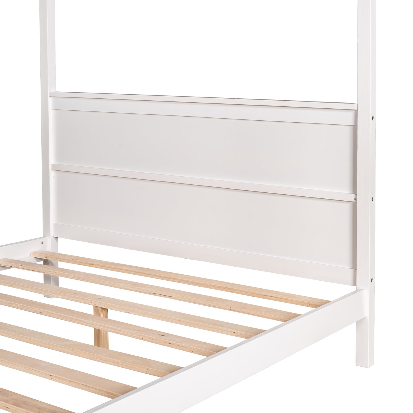 Full Size Canopy Platform Bed with Headboard and Support Legs,White