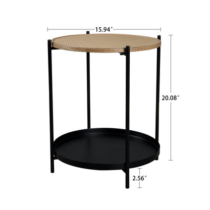 Round Side Table，End Table with Metal Legs for Living Bedroom