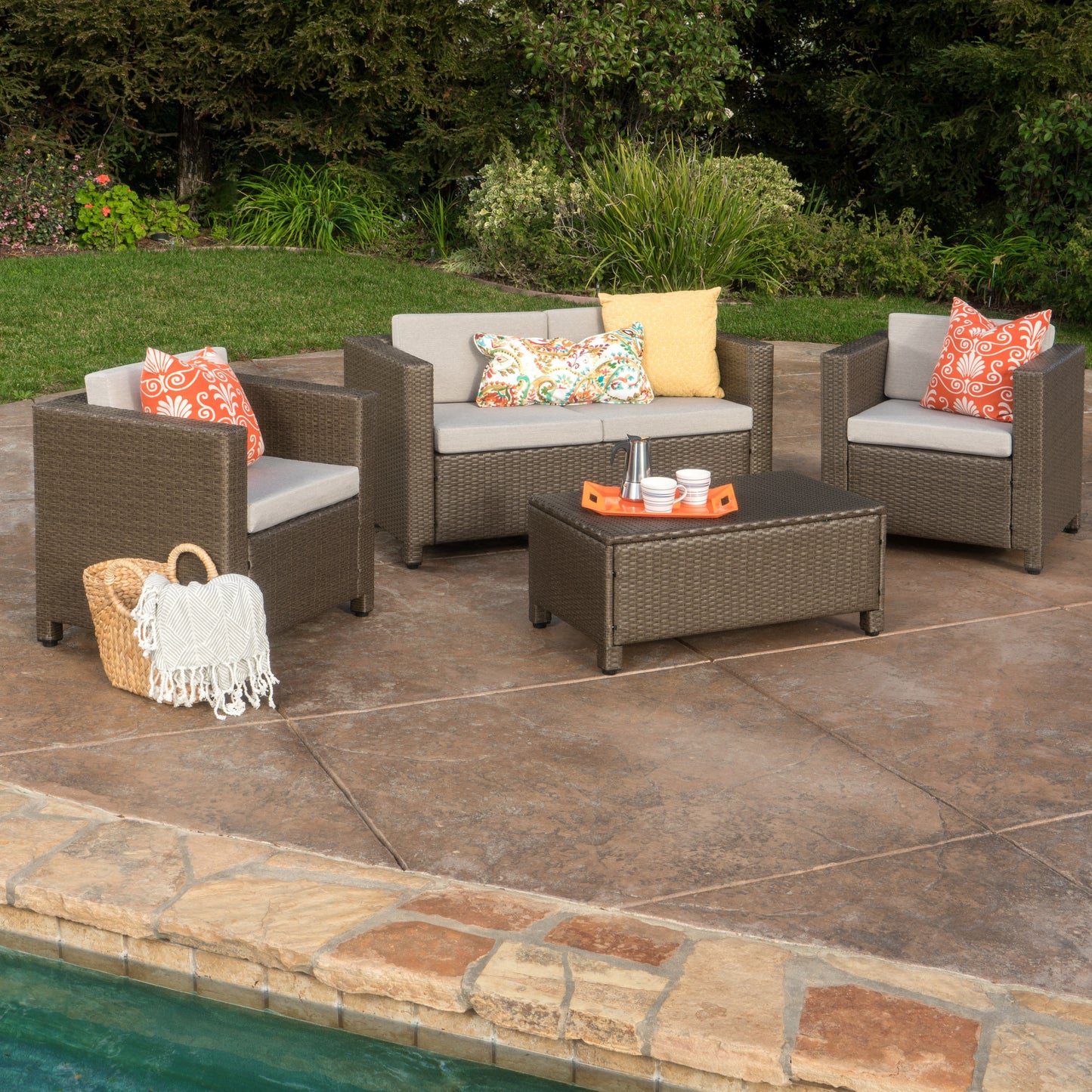 Venice 4pc Outdoor Wicker Sofa Set Brown+Ceramic Grey