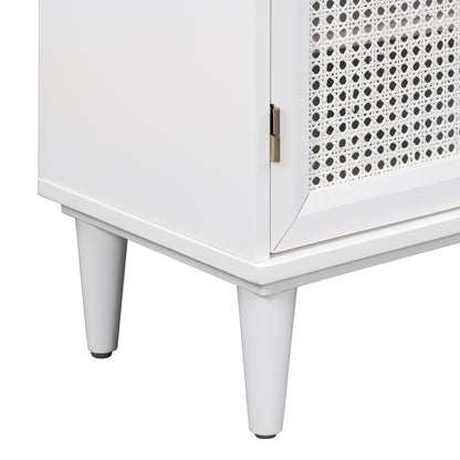 TREXM Large Storage Space Sideboard with Artificial Rattan Door and Unobtrusive Doorknob for Living Room and Entryway (White)